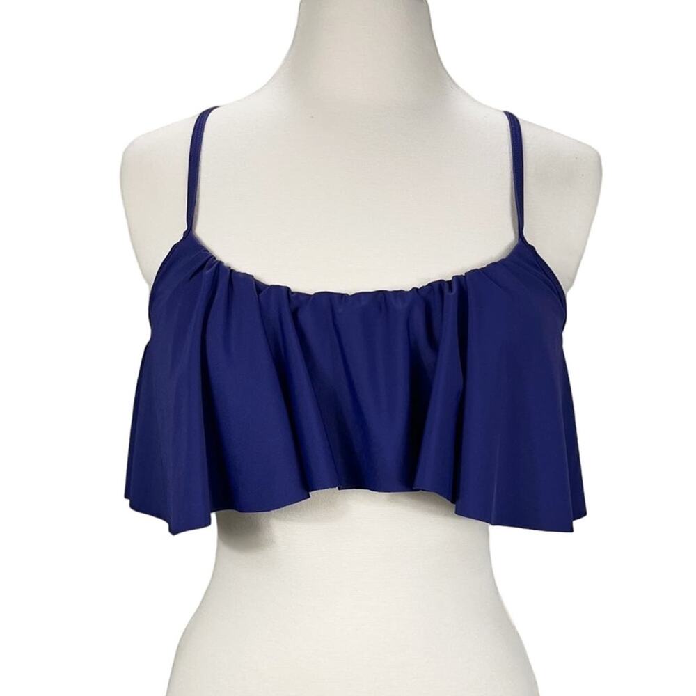 NWT‎ Beachsissi Ruffle Flowy Bandeau Basic Nautical Bikini Top Blue Sz Large